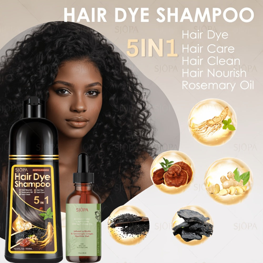 Gray Coverage Hair Dye Shampoo Kit 3-in-1 with Rosemary Hair Oil - Quick Color, Gentle & Natural Formula for Men & Women — im