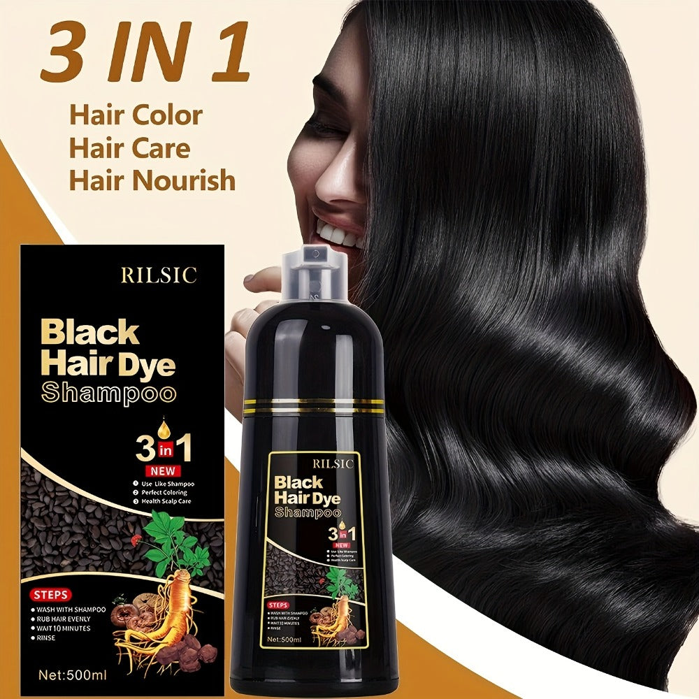 Herbal Hair Dye Shampoo 3-in-1 with Plant Squalene 2pcs 16.91oz, Instant Gray Hair Coverage, Natural Color in Minutes — image