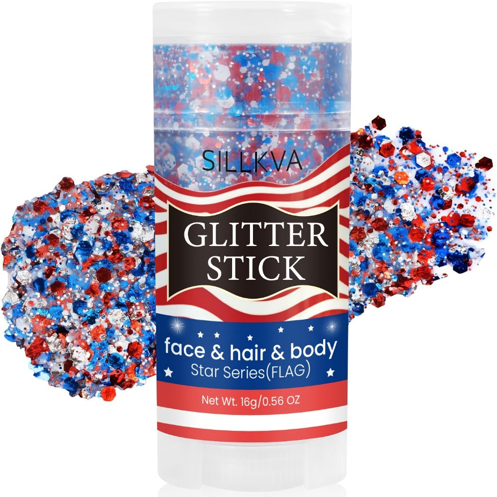 Glitter Makeup Stick Red & Blue Multi-Use Glitter Gel for Face Hair & Body – Patriotic American Flag Theme for July 4th Indep