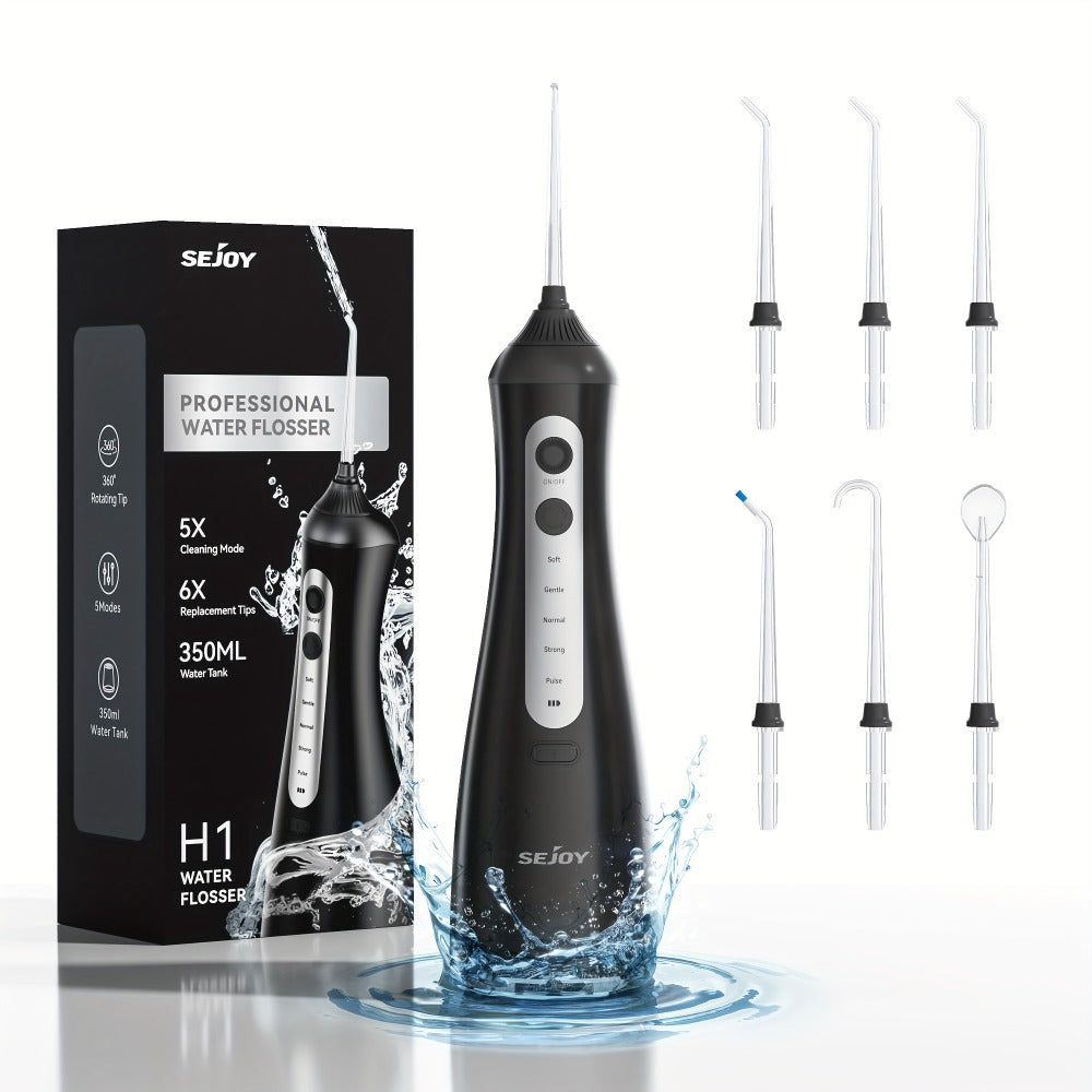 350 ml Cordless Water Flosser Kit with Six Jet Tips, Five Mode Labels, USB Cable and Manual — image 1
