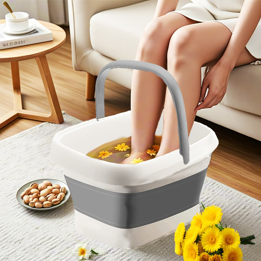 Foldable Foot Bath Bucket 3.96 Gallon Collapsible Portable Pedicure Basin with Sturdy Handle – Space-Saving Foot Soak Tub for