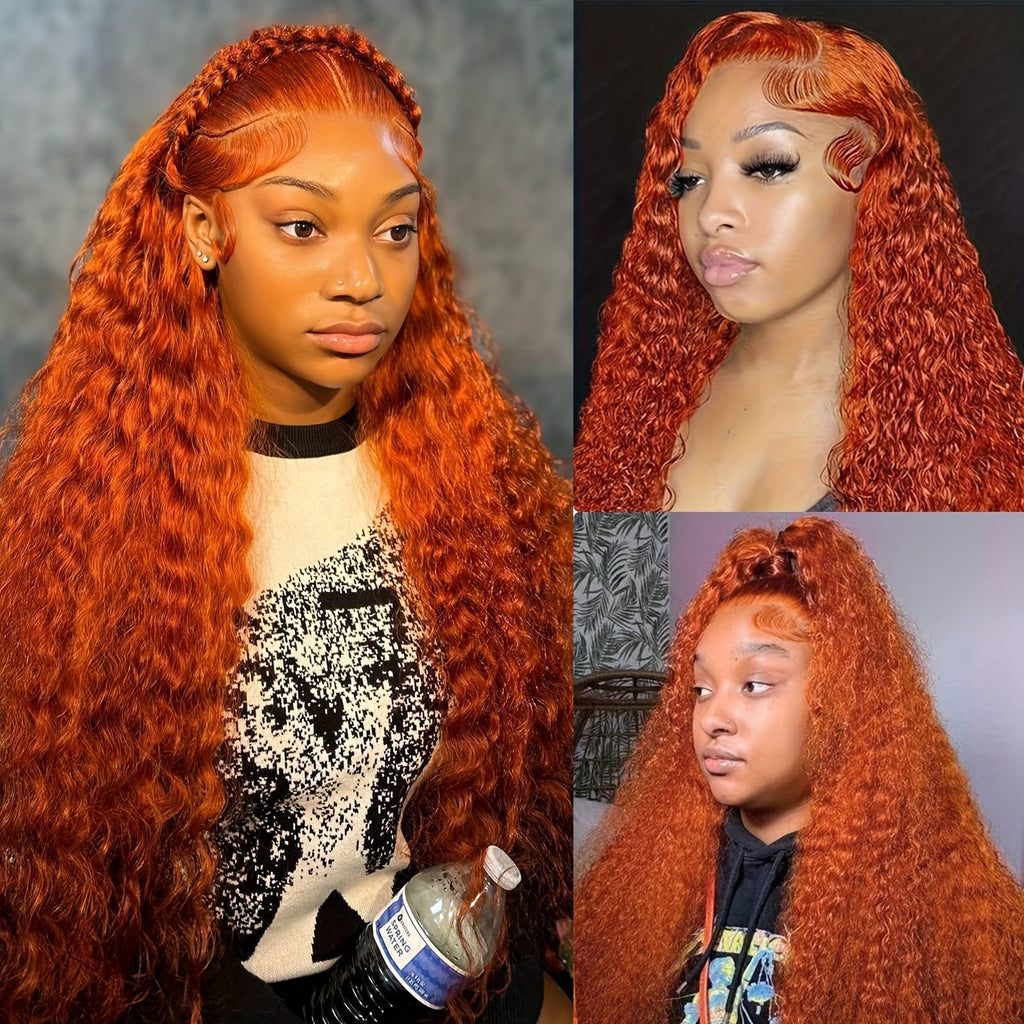 Lace Front Wig 24in Deep Curly Style with 13x4 Lace, 180% Density and Ginger Orange Color Choice — image 1