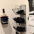 3-Tier Wall Mount Metal Wire Storage Basket with 5 S-Hooks