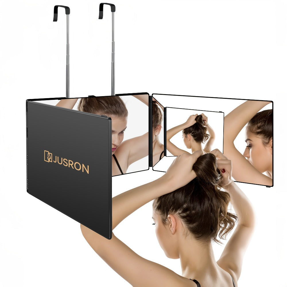 Three-Way Hair Cutting Mirror with Folding Panels, Adjustable Door Hooks and LED, Non-LED or Two-Pack Options — image 13