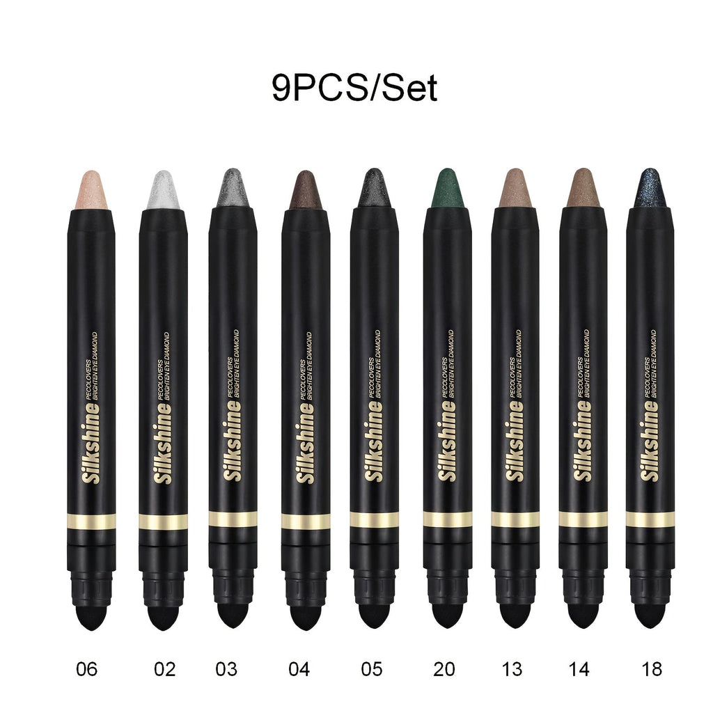 Metallic Eyeshadow Stick Set 9pcs Waterproof Long-Lasting Eye Makeup Kit – Shimmer Crayon Eye Brightener Highlighter & Eyelin