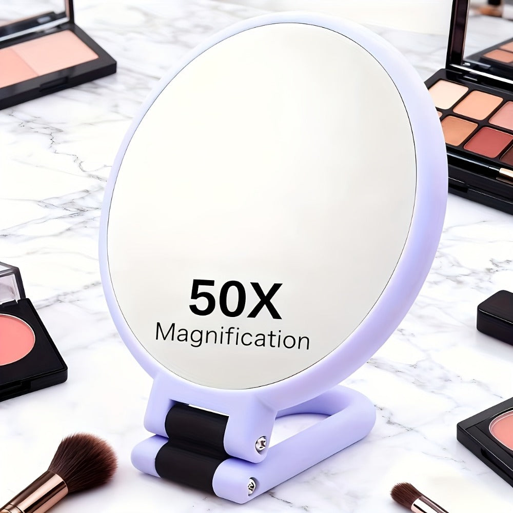 Makeup Mirror Dual-Sided 1X and 50X Handheld Round Compact with Folding 360° Handle in Black or White — image 9