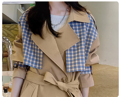 Women Plaid Stitching Popular Coat Jacket