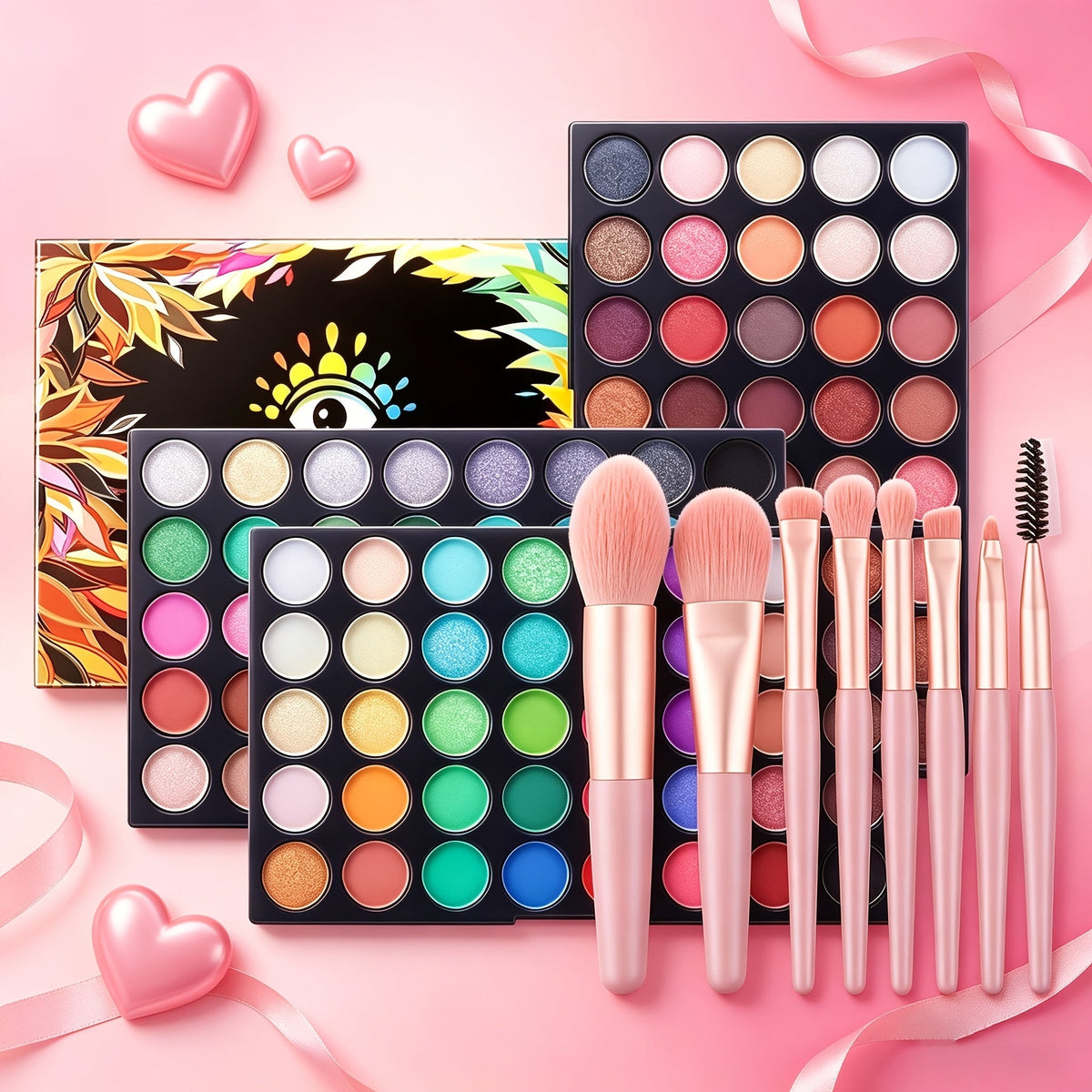 120 Shade Pro Eyeshadow Palette with 8 Brushes – Pearlescent & Matte Blendable Paste Formula for Smoky Eye, Cosplay, Stage & 