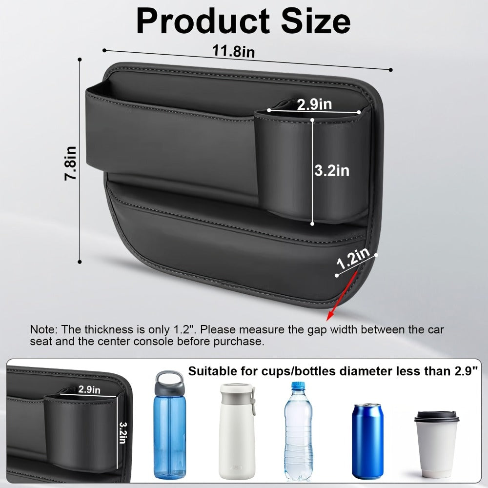 Storage Box: Car Seat Gap Organizer with Cup Holder, Adjustable PU Leather Side Seat for Phone — image 4