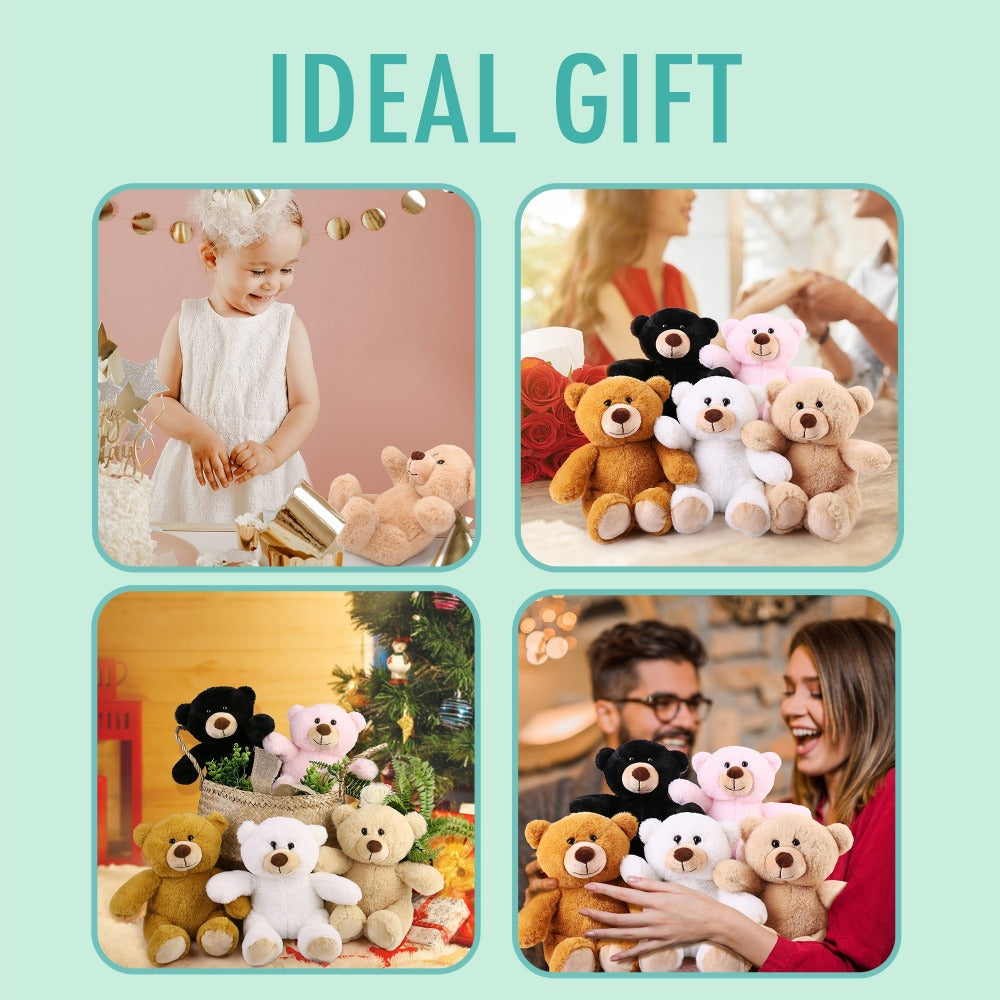 Teddy Bear Bulk Set 5 Pack 8 Inch Small Brown Plush Stuffed Animals with Safe Lock-Washer for Parties, Celebrations and Guest