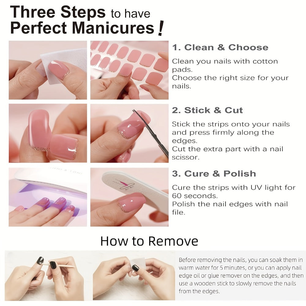 Semi Gel Nail Polish Stickers Kit 20Pcs with 12W LED Nail Lamp 8-Bead Curing Light Full-Wrap Nail Stickers — image 10