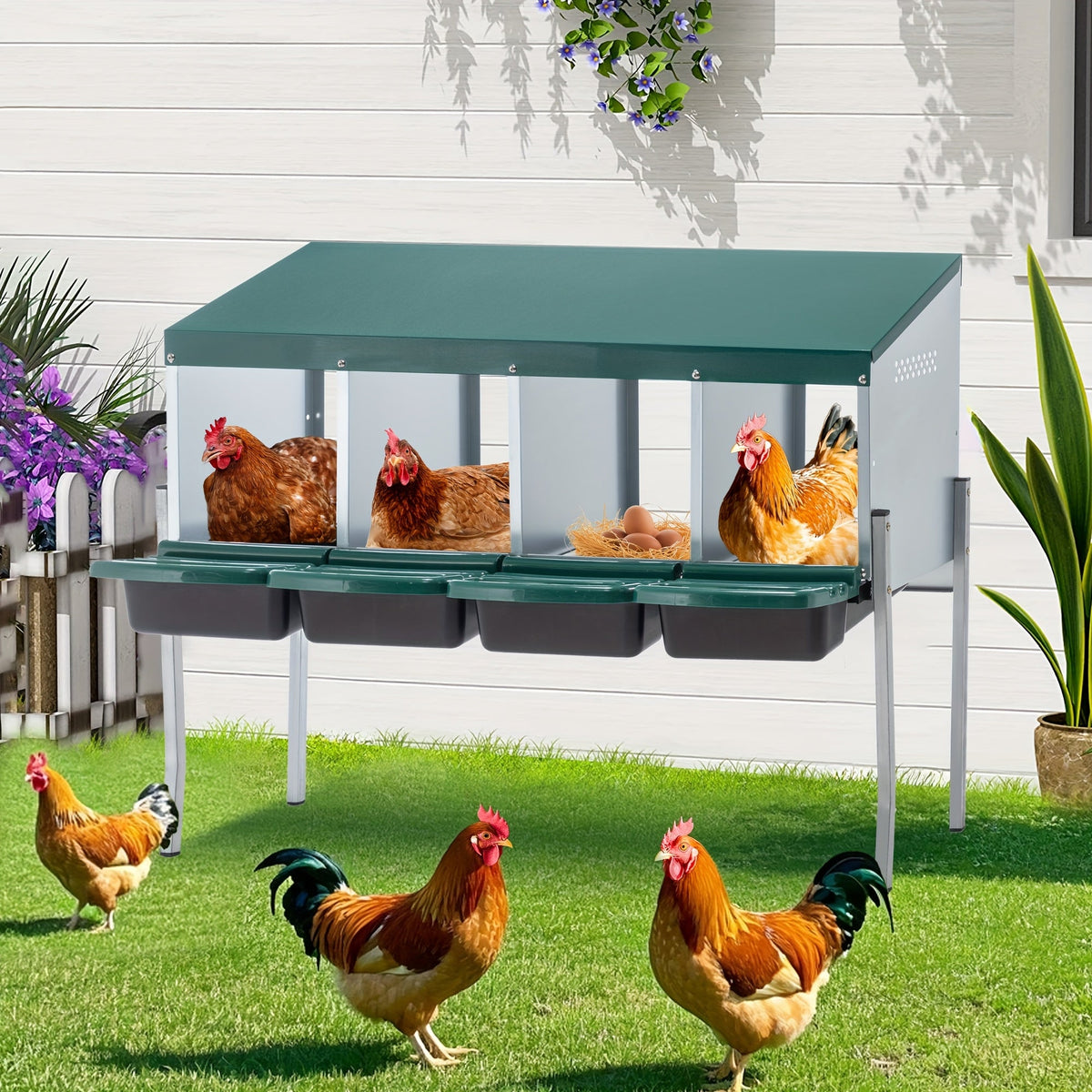 Metal Chicken Nesting Box Galvanized Steel 3-10 Compartment Roll-Away — image 2