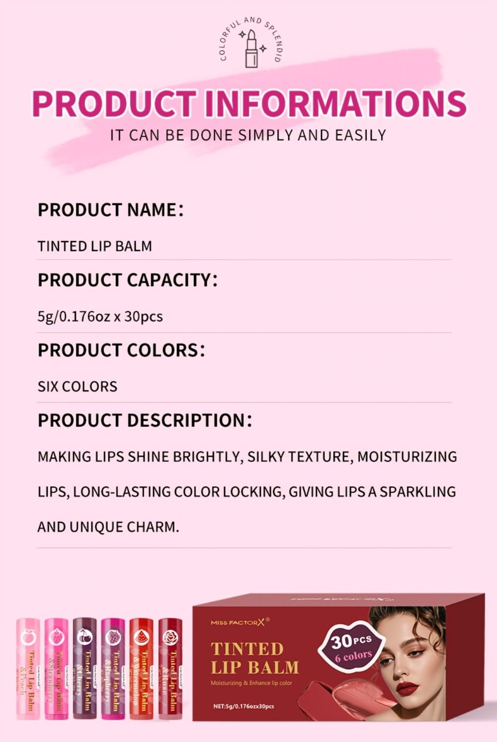 MISS FACTOR 30-Piece Tinted Lip Balm Set with Capped Tubes Organized into Six Color Groups — image 24