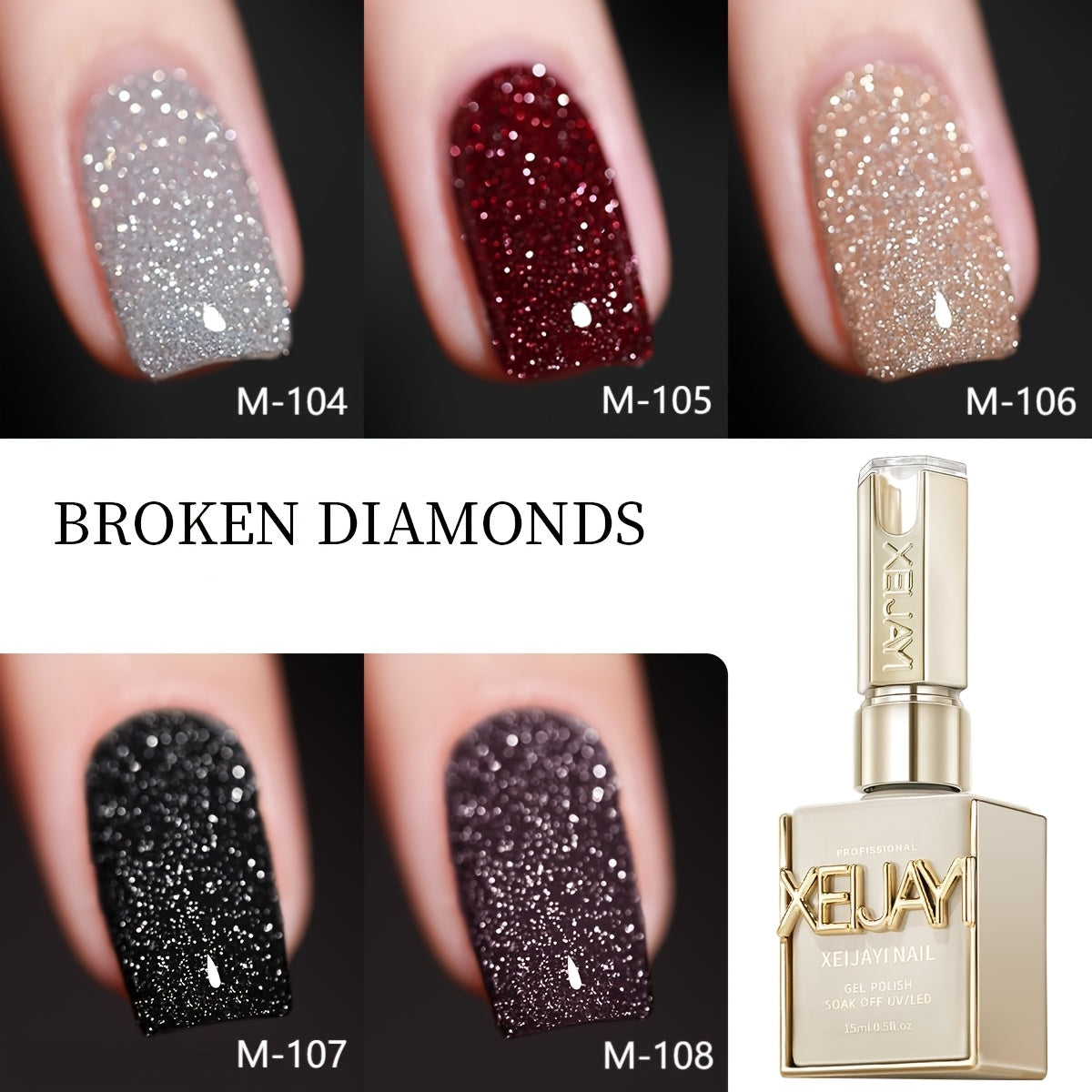 Gel Nail Polish 5-Color Broken-Stone Glitter Set in 0.51oz Bottles with Sparkling Finish and UV/LED Soak-Off Cure — image 20