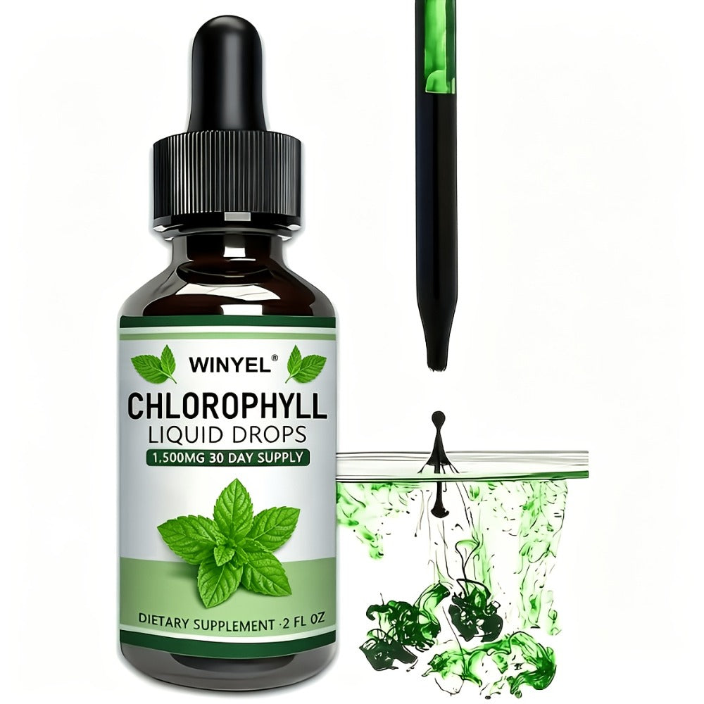 Herbal Supplements with WINYEL Label, Liquid Chlorophyll Drops in One Amber Dropper Bottle — image 1