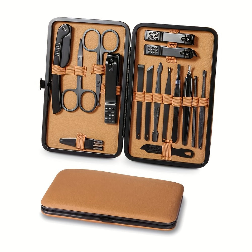 Manicure Pedicure Kit 16 Piece Stainless Steel – Luxury Nail Clipper Set with Portable Case Professional Nail Scissors Beauty