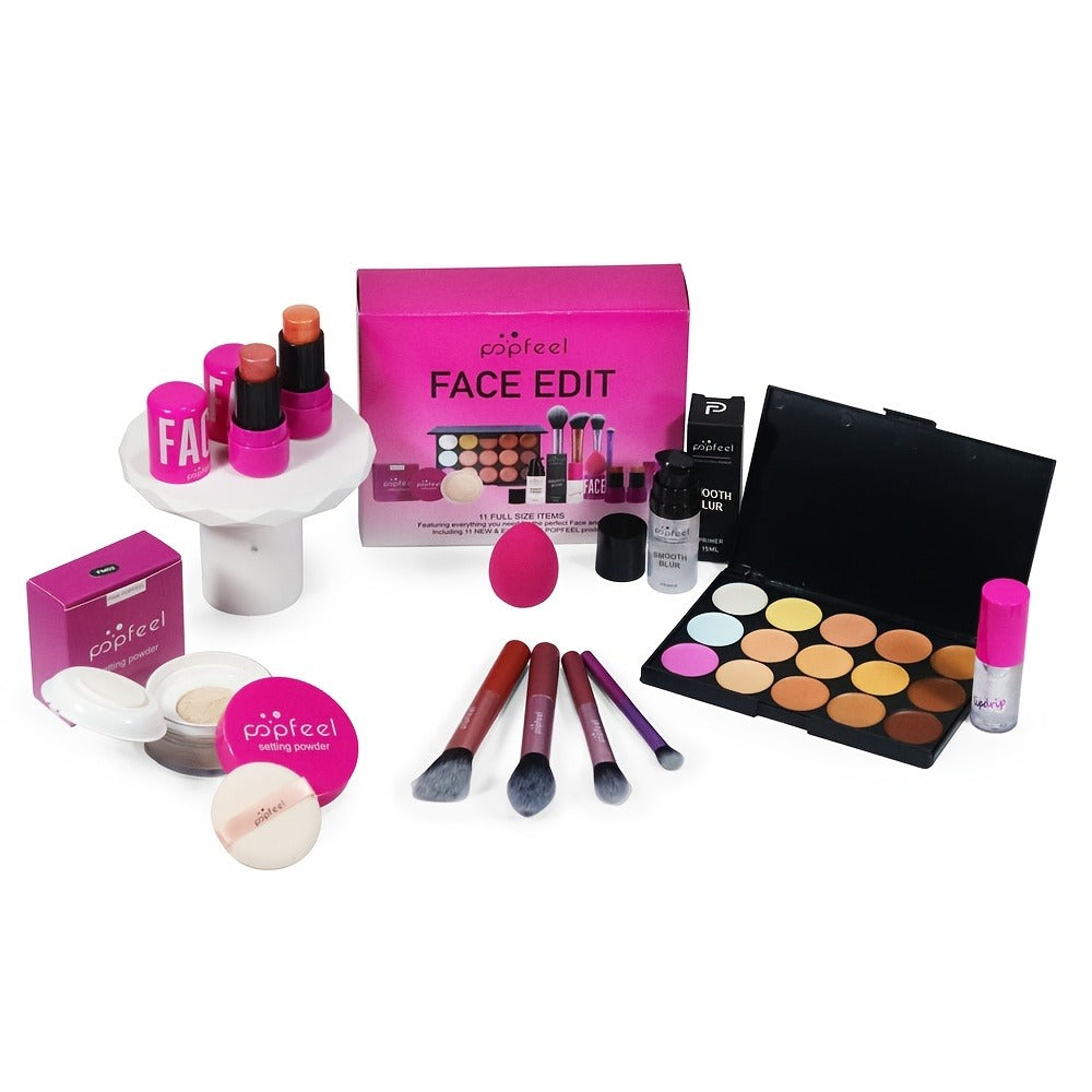 Pink Face Makeup Set with 15-Pan Face Palette, 9-Pan Color Palette, Four Brushes and Lip, Eye and Powder Products — image 5