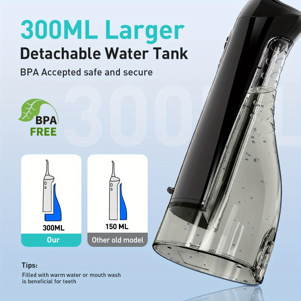 Water Flosser COSLUS CX20 Cordless Oral Irrigator with 300ml Detachable Tank, Five Tips, Rotating Nozzle and Gold Accents — i
