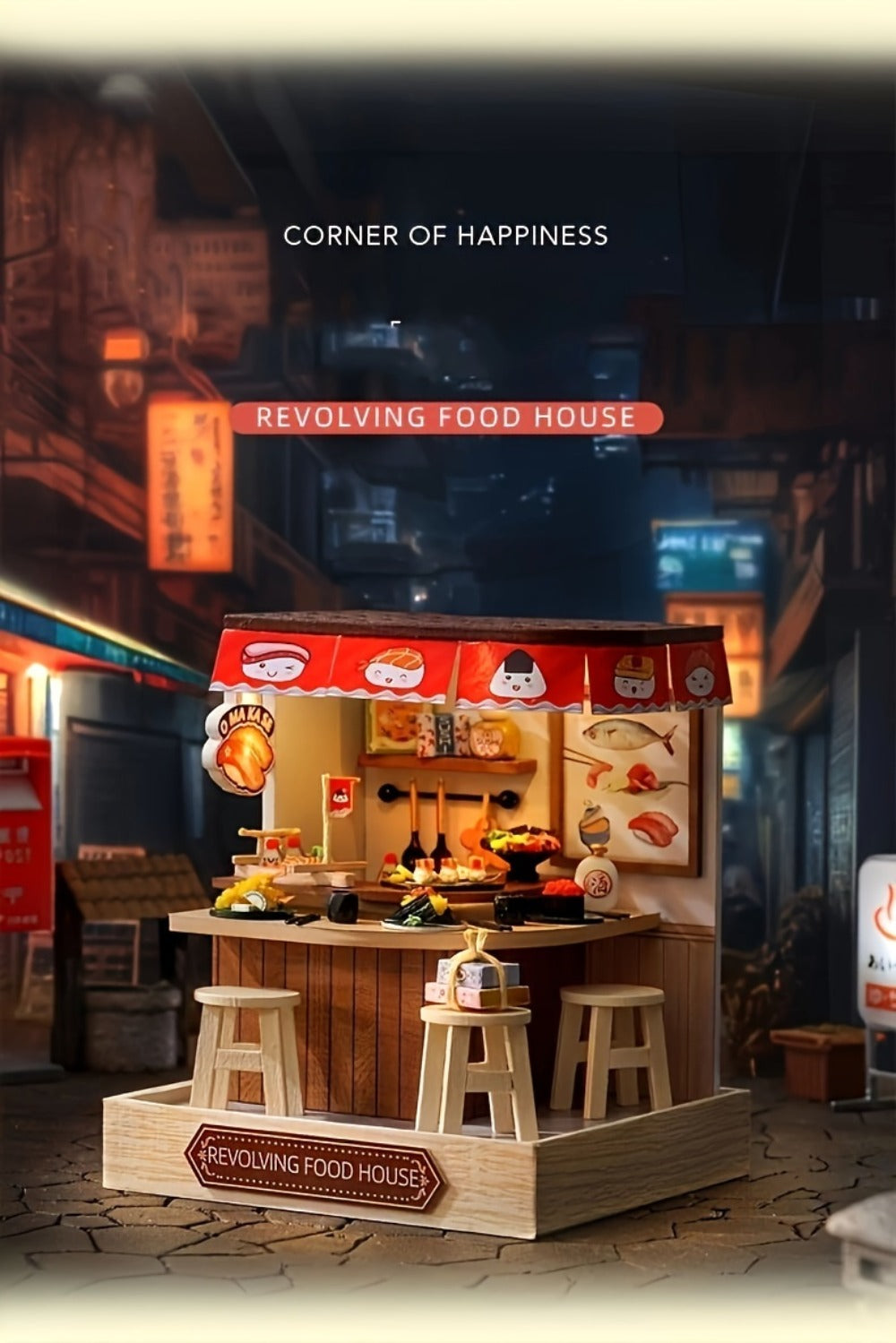 DIY Wooden Tiny House Kit with Dust Cover, Handmade Miniature Dollhouse Puzzle, 3 Themes Afternoon Tea Rotating Food House Mo