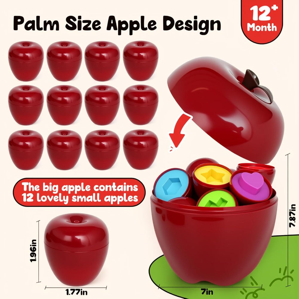Apple Shape Sorter Toy for Toddlers Ages 10M-3 Years, Geometric Color Sorting Matching Game — image 1