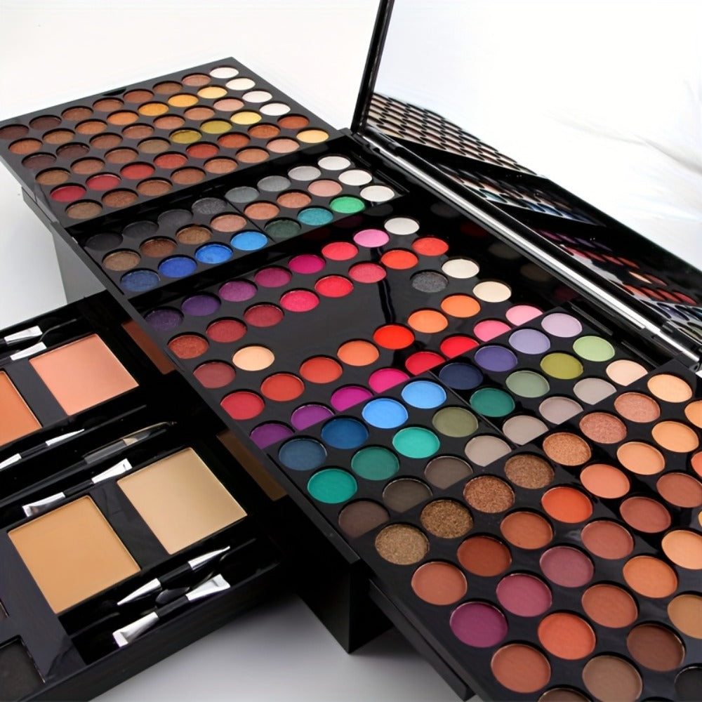 Makeup Kit 190-Color Fold-Out Face and Eye Palette with Center Mirror, 144 Eyeshadow Shades and Eight Brushes — image 9