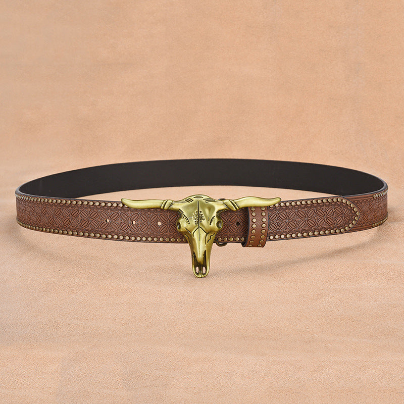 Cowhide Leather Belt For Men With Embossed Rivets