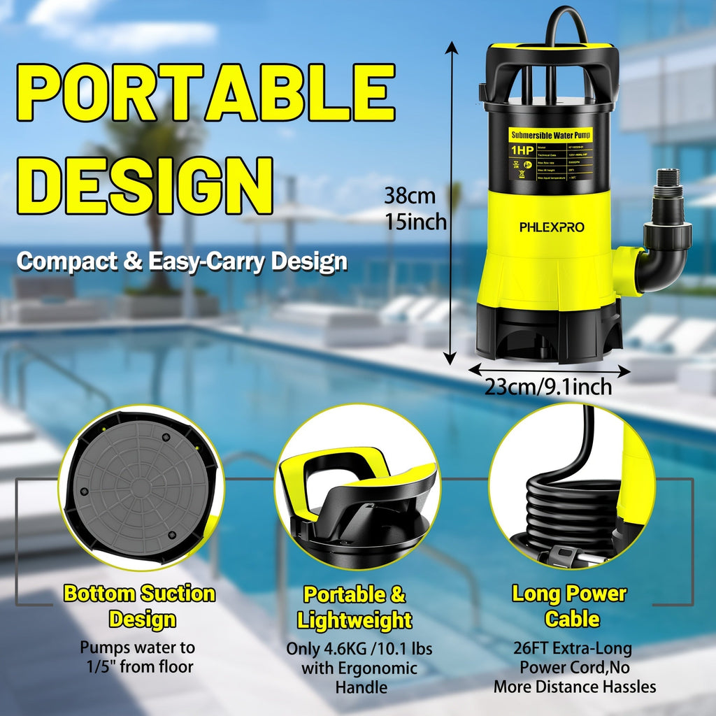 Submersible Sump Pump 1HP 5300GPH 750W with Float Switch 26ft Cord for Pool Pond Basement Garden — image 5
