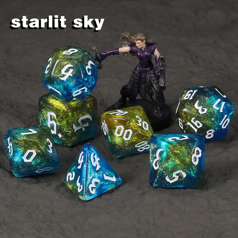 DnD Polyhedral Dice Set 84pcs – Starry Night Glitter Dice with Pouch & Tray for D&D RPG MTG Tabletop Games, Complete 12-Color