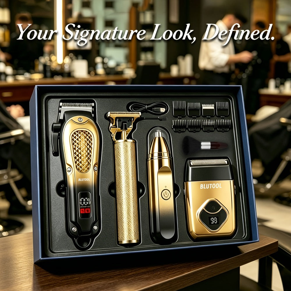 4-in-1 Cordless Grooming Kit for Men – Hair Clipper, Beard Trimmer, Electric Shaver & Nose Trimmer, Rechargeable Professional