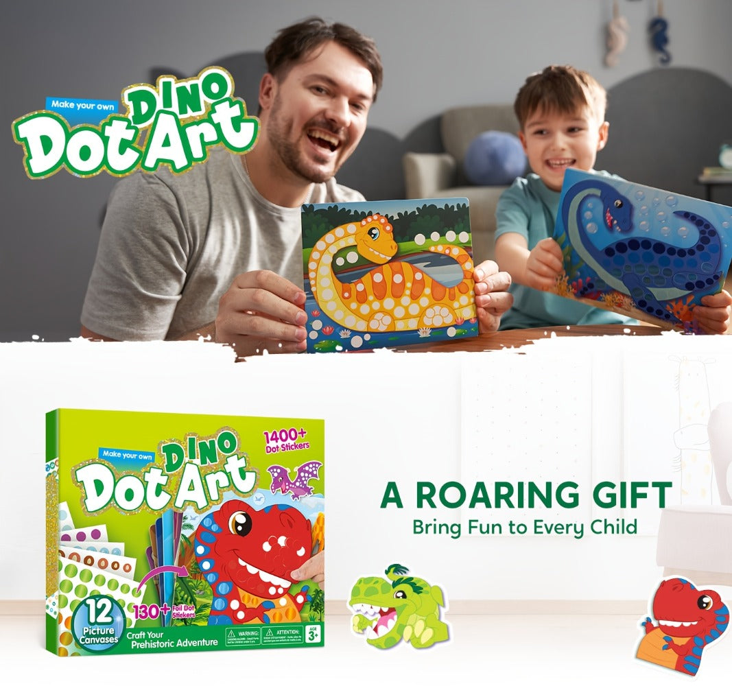 Dinosaur Dot Sticker Art Kit with 12 Picture Canvases and More Than 1, 400 Colored Dot Stickers — image 9