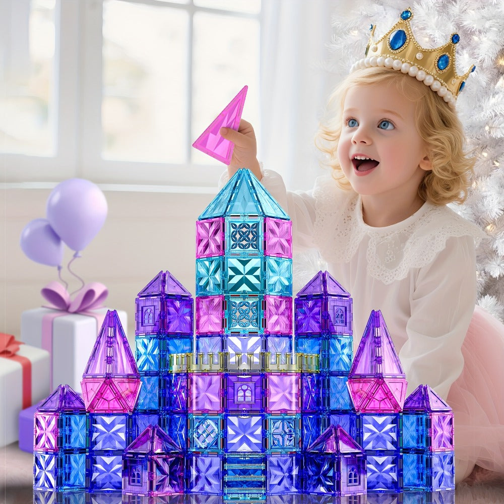 Magnetic Tiles 114-Piece Purple and Blue Ice Castle Building Set with Arches, Windows and Decorative Shapes — image 5