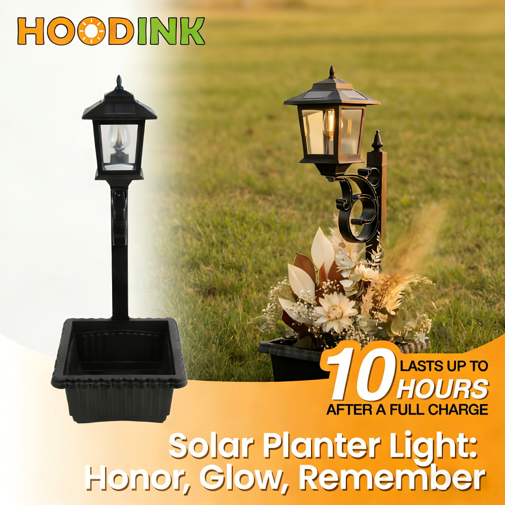 Solar Garden Light HOODINK Black Flower-Pot Lamp Post with Solar Panel, IP44 Label and 1- or 2-Pack Options — image 4