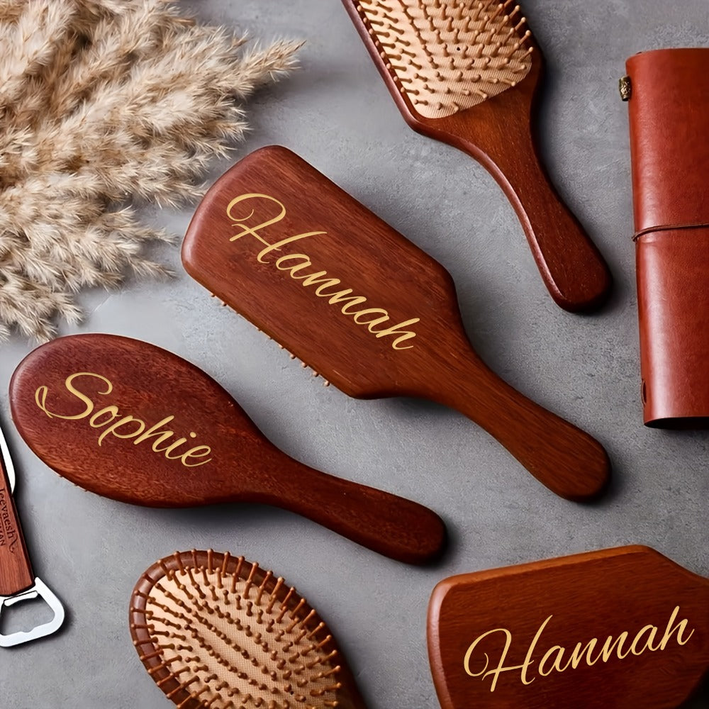 Hair Accessories Personalized Wooden Hair Brush with Engraved Name and Round or Square Shape — image 1