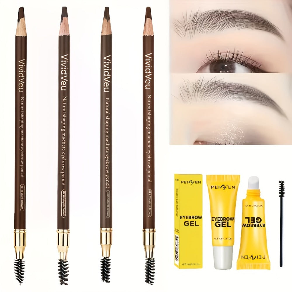 Four-Color Wood Eyebrow Pencil Set with Sharpened Brown-Tone Tips, Spoolie Ends and Approx. 20 cm Length — image 3