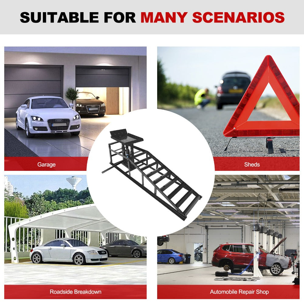 Hydraulic Vehicle Ramps 11, 000 lb 5T Low Profile Heavy Duty Lift Service Ramps for Truck Trailer Garage – Adjustable Height 