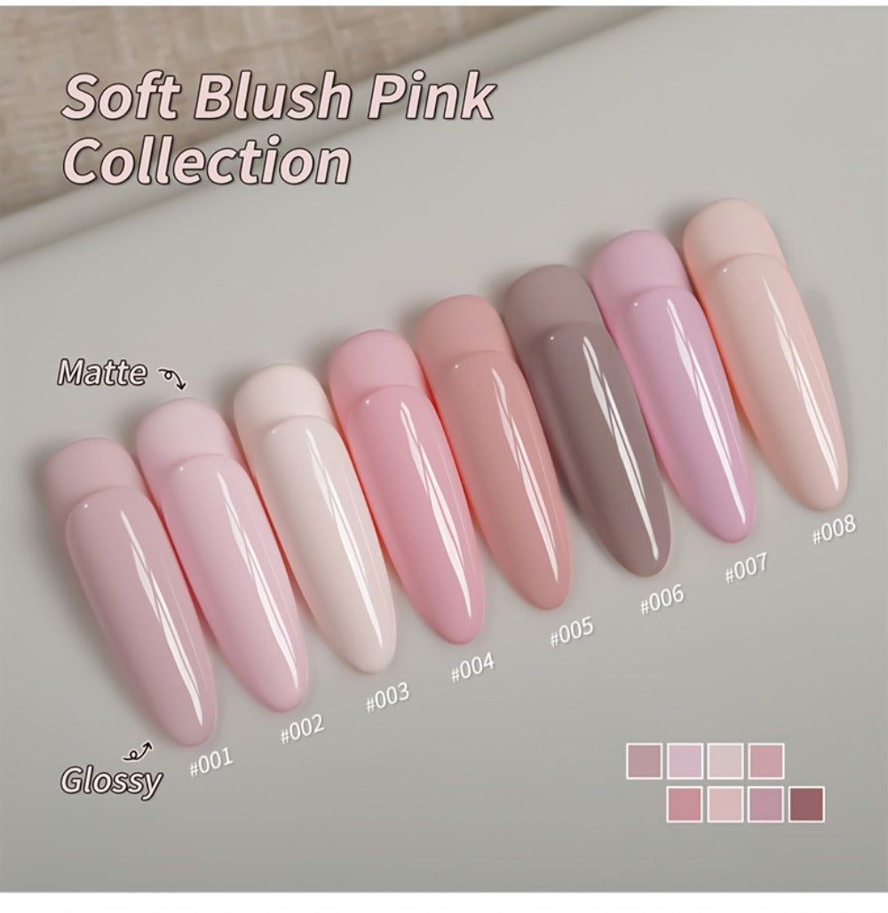 Gel Nail Polish 8-Color Gentle Pink Set in 0.51oz Bottles with Shades 001-008 and LED Soak-Off Cure for Nail Art — image 13