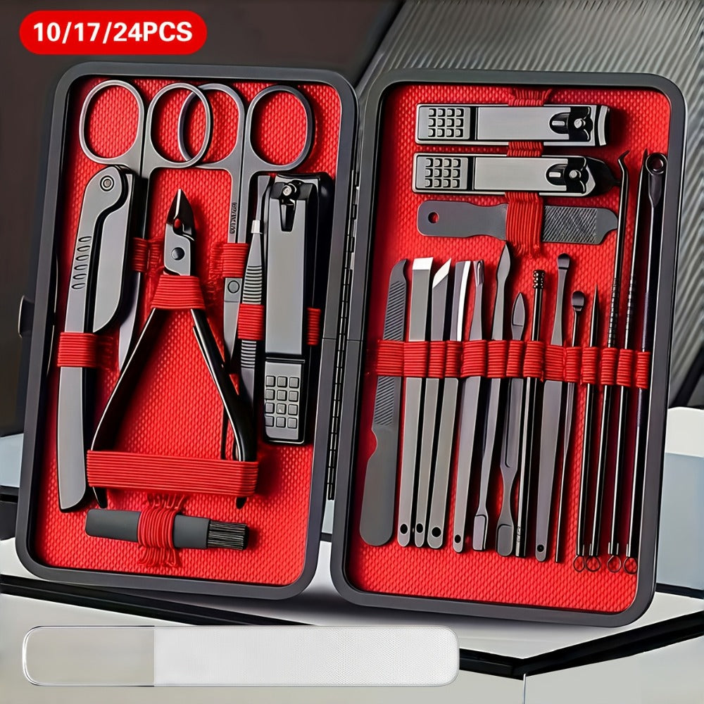 Nail Grooming Tool Case with 10-, 17- or 24-Piece Set Options and Black-and-Red Interior for Home and Travel — image 1