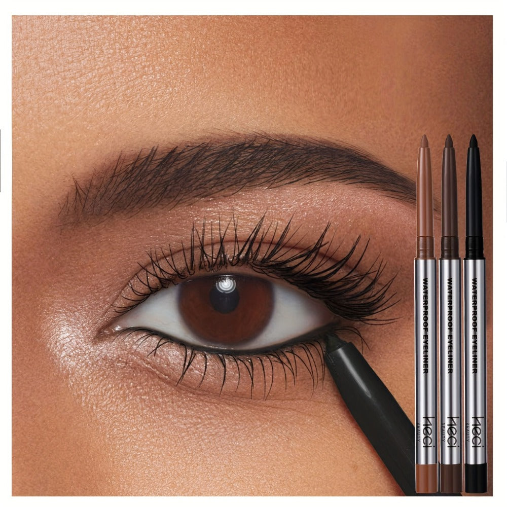 Quick-Dry Brown & Black Gel Eyeliner Pencil 3 Pack Waterproof Smudge-Proof, for Makeup, Travel and Everyday Vanity Use — imag