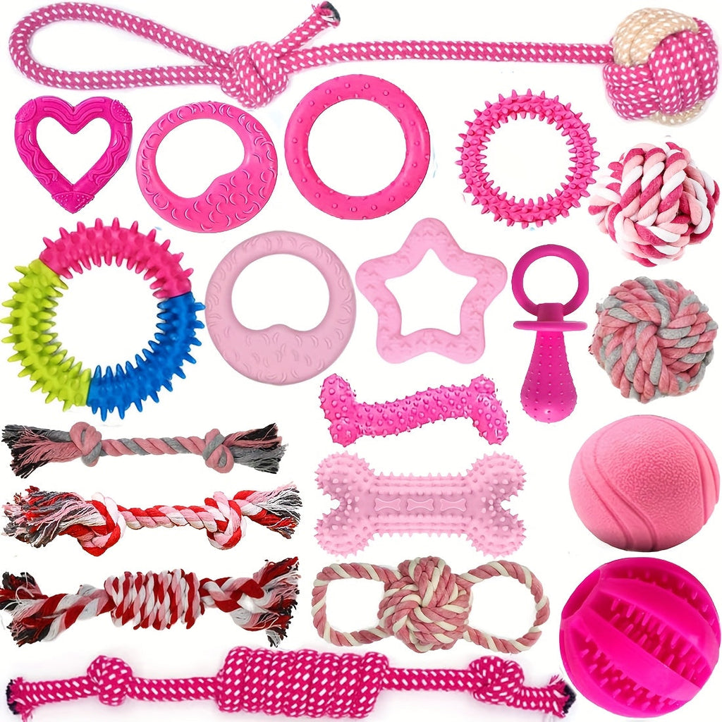 Dog Toy Pink Puppy Chew Bundle with Textured Toothbrush Shapes and Balls in Random 5 or 8 Pieces — image 1