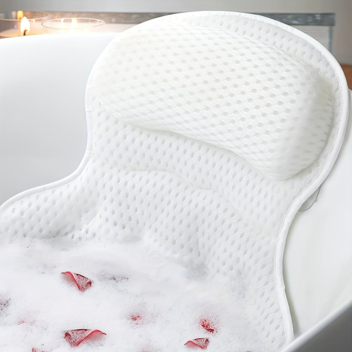 Contoured Bathtub Neck and Back Cushion with 4D Air Mesh, Suction Cups and White or Gray Finish — image 1