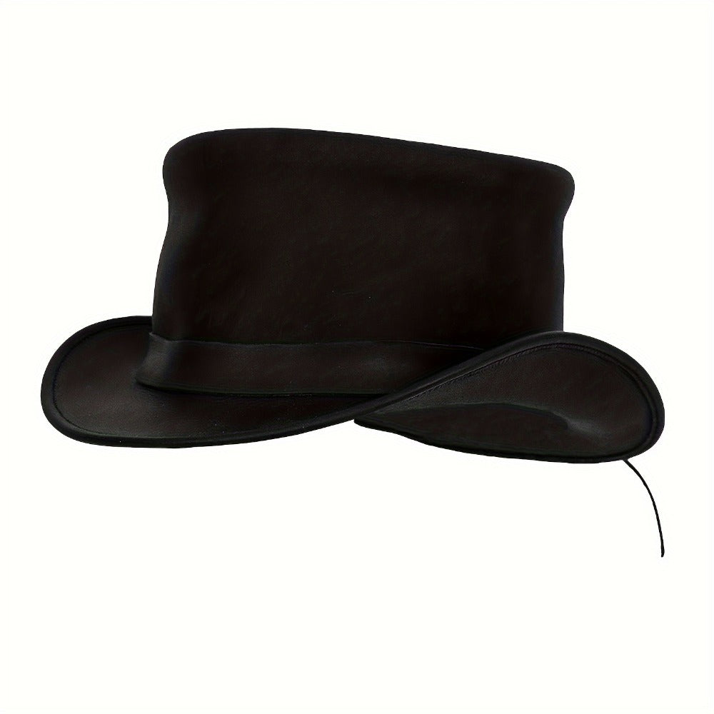 Genuine Leather Top Hat Steampunk Gentleman Shapeable Brim, Real Cowhide Low Crown Topper for Men & Women S-3XL — image 10