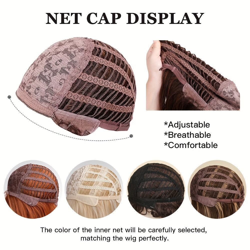Wig Long Straight Layered Style in Dark Brown, 18-Inch Synthetic Fiber with Bangs and Rose Net Cap — image 6
