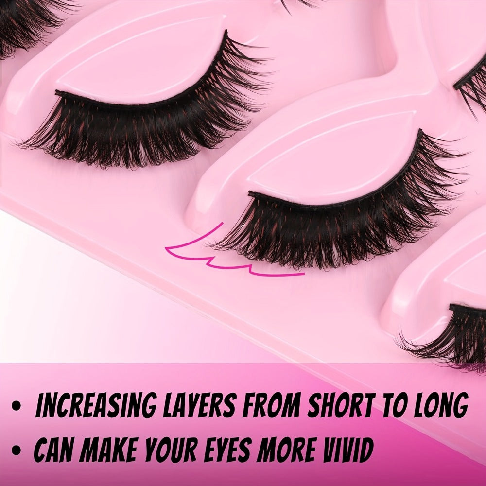 Wispy Cat-Eye False Eyelashes, 30-Piece Pack with Clear Bands in Stacked Pink Storage Trays — image 3