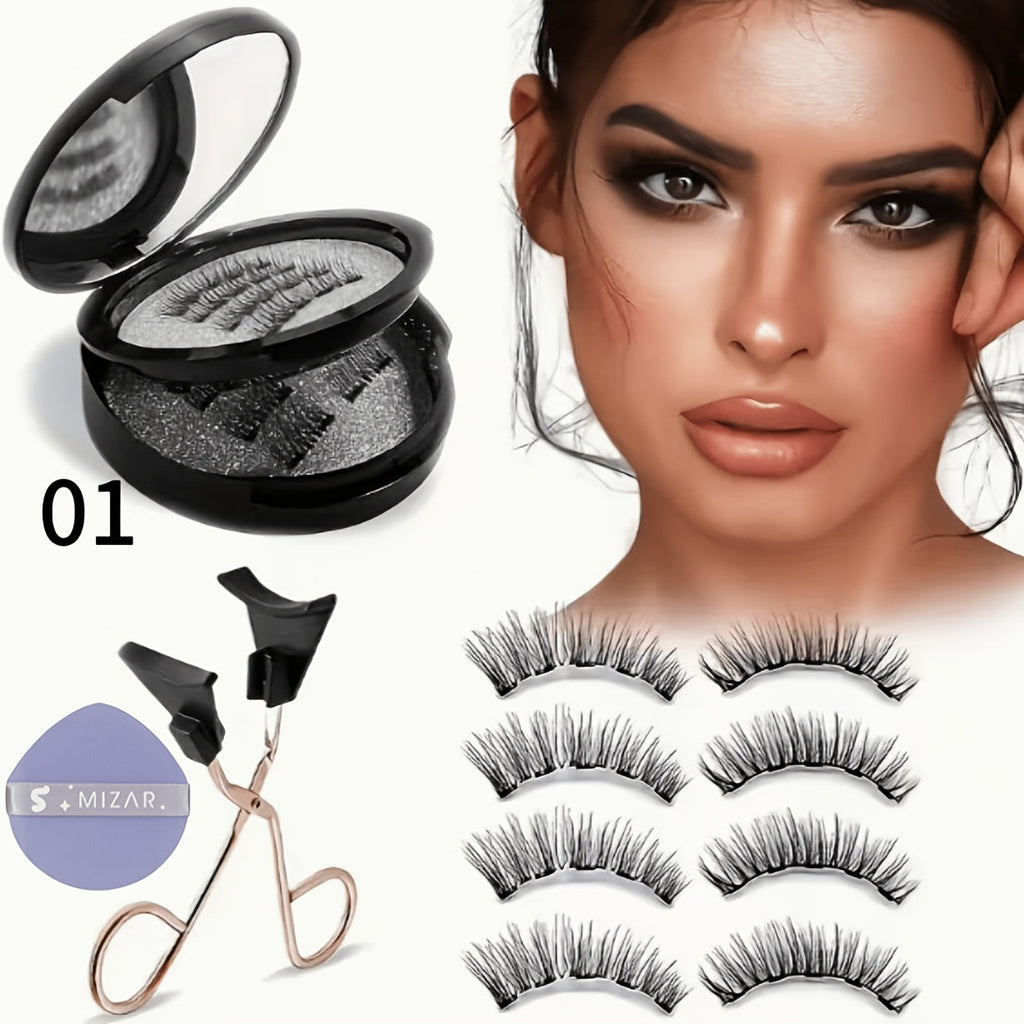 Magnetic False Eyelashes Kit with Eight Pairs, Round Storage Case and Metal Applicator Clip — image 1