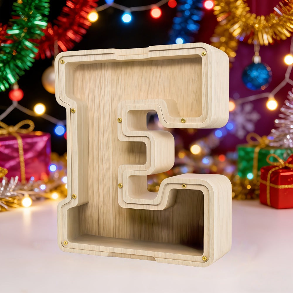 Alphabet Letter Piggy Bank A-Z Wooden Coin Bank Large Capacity Transparent – Personalized Savings Box for Kids | Back to Scho