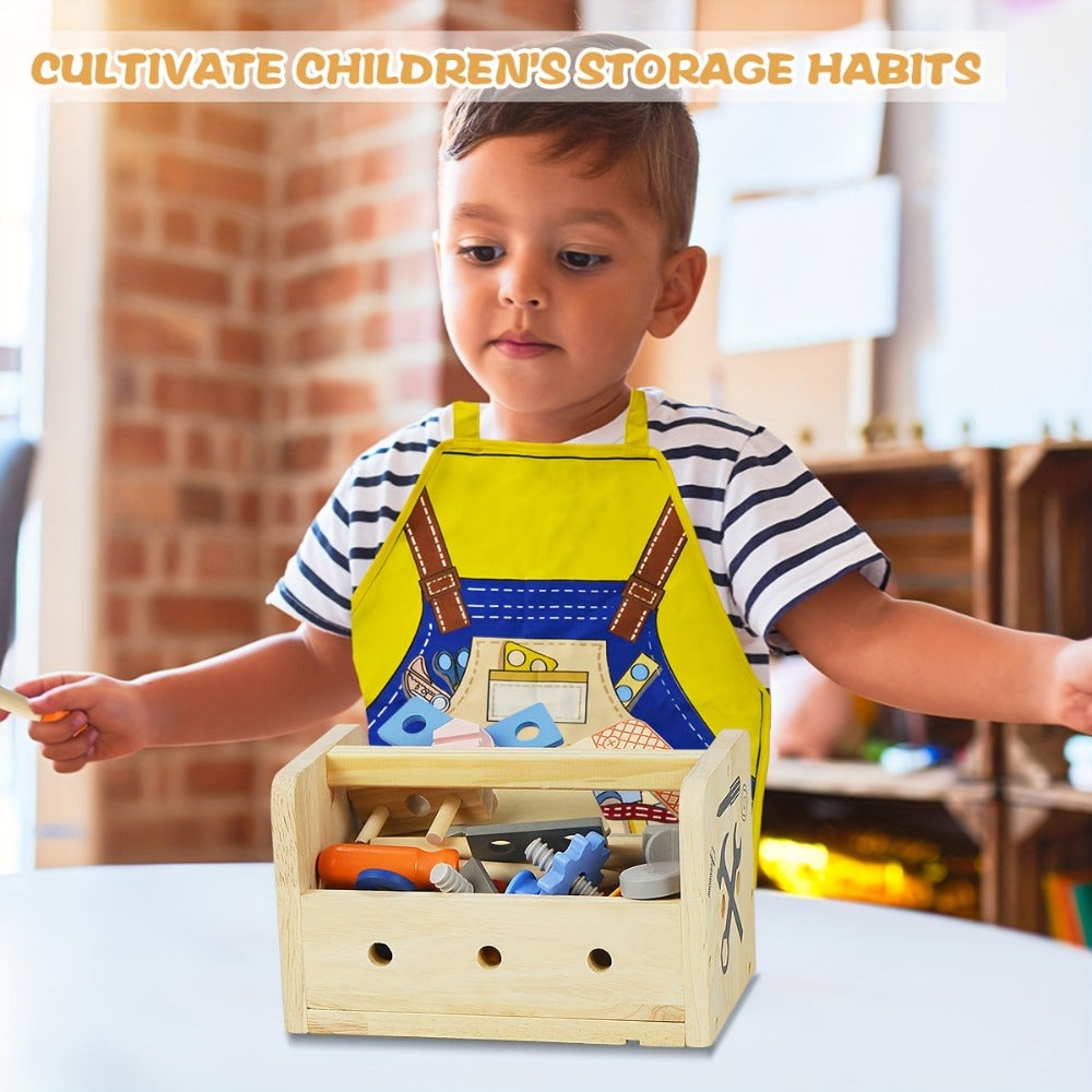 39-Piece Wooden Pretend Tool Set with Vest, Toolbox, Instruction Sheet and Six Example Builds — image 7
