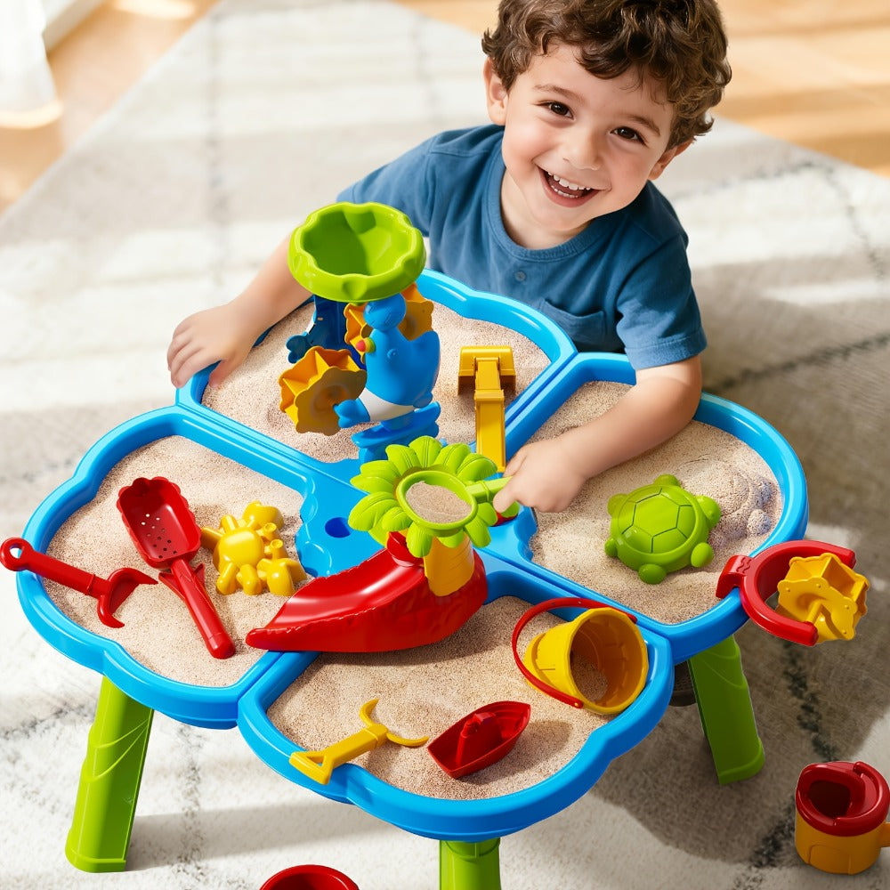 4-in-1 Sand & Water Table for Toddlers & Kids, Outdoor Sensory Play Sandbox Activity Table with Beach Toys — image 5