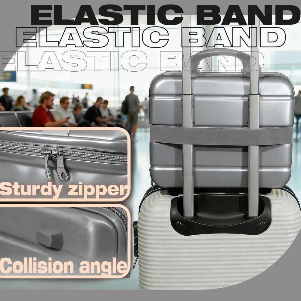 Hard Shell Makeup Travel Case Waterproof Pressure-Proof Portable Cosmetic Suitcase with Elastic Band Luggage Attachment Carry