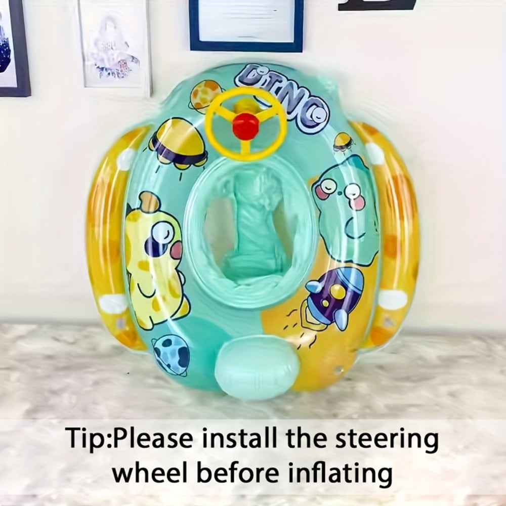Pool Float Animal-Themed Seat Ring with Steering-Wheel Detail, Inflatable Backrest and Three Colors — image 9