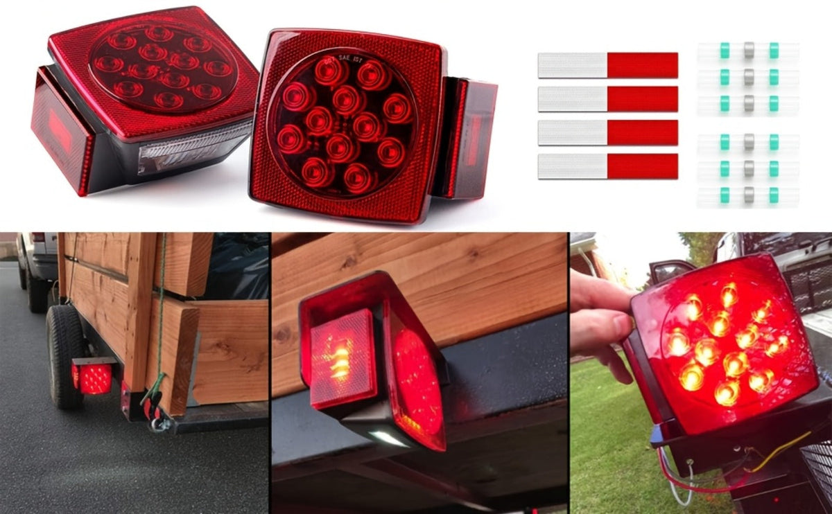 Trailer LED Light Kit 12V – Stop Turn Tail Brake License Plate & Side Marker Lights with Connectors for Trailers Under 80" — 